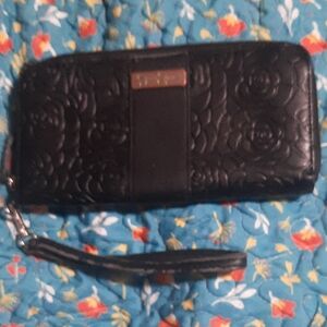 Jessica Simpson Black Embossed Wristlet